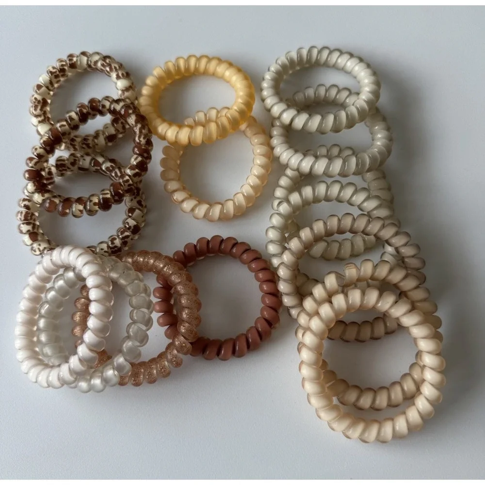 TELETIES Spiral Hair Coils Ponytail Hair Ties Combo Set Variety Colors Neutrals